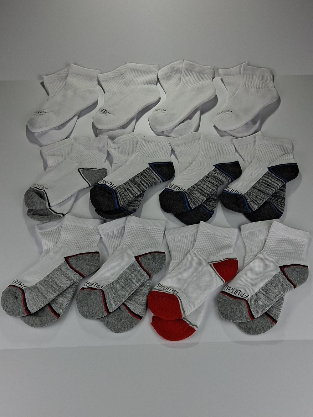 Boys 12-pack Fruit Of The Loom Ankle Socks Size Medium White & Assorted Stripes